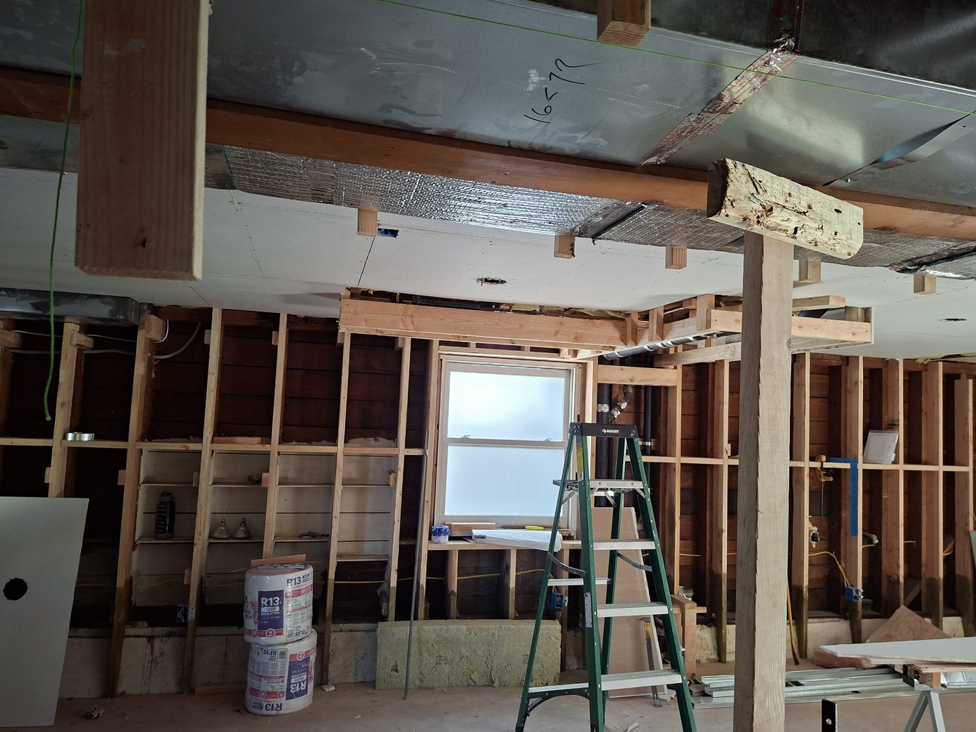Interior of San Francisco home stripped to framing during structural reinforcement and foundation repair